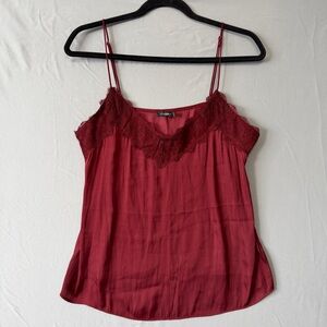 Dynamite Womens Lace Trim Satin Cami Size M Burgundy Dark Romantic Dainty V Neck